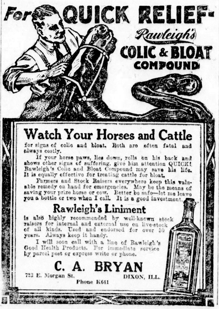 Rawleigh's ad from the Dixon Evening Telegraph, August 7, 1920